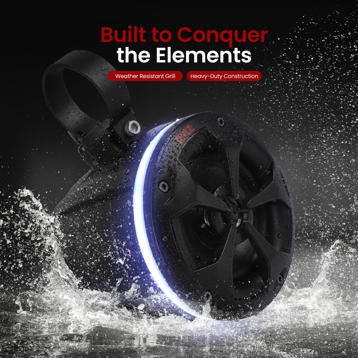 Pyle Waterproof Off-Road Speakers - 2-Way 800W 4 Inch Marine Grade Wakeboard Tower Speaker System Full Range Outdoor Audio Stereo Speaker w/RGB Lights - ATV, UTV, 4x4, Jeep, Watercraft, Boat (2 Pair)