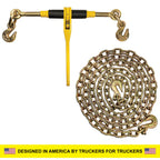 Knox Chain and Binder Kit 3/8in-1/2in, G70 Chains Ratchet Load Binders 9200lbs Working Strength, (4) Ratchet Binders and Chains, (4) 3/8in x 10ft G70, for Truck, Tie Down, Hauling, Towing