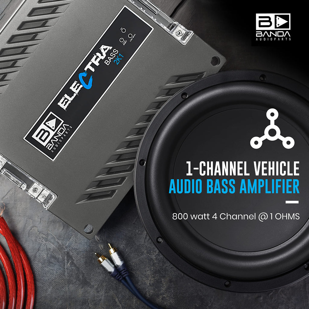4-Channel Vehicle Audio Amplifier - 200 WRMS High-Powered Mono Amplifier w/Subsonic Filter and Low Pass Filter Stable at 1 ohm, LED Indicators, Sound Specialization - Banda 800.41OHM