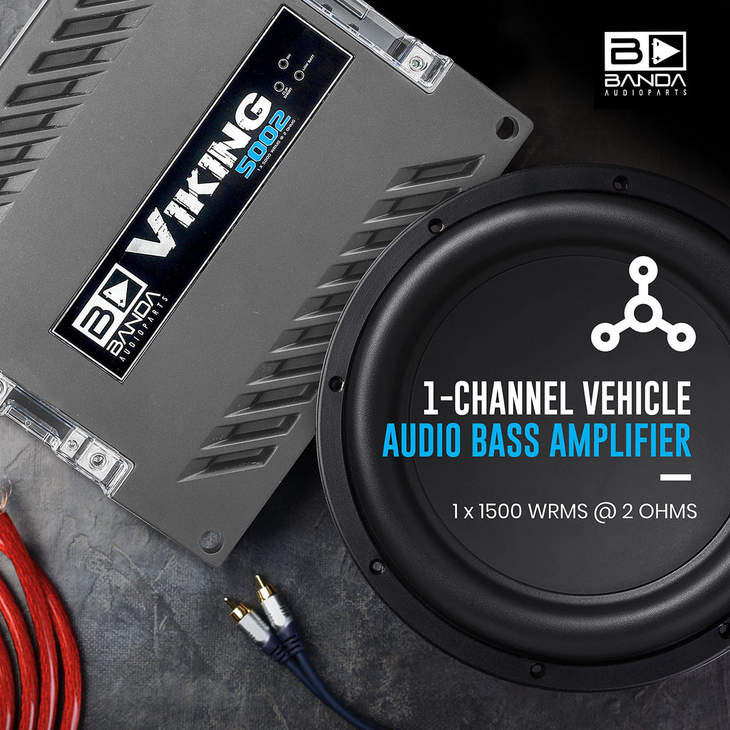 Banda 1-Channel Vehicle Audio Bass Amplifier - High-Powered Mono Bass Amplifier w/Subsonic Filter and Low Pass Filter Stable at 2 ohm, LED Indicators, Sound Specialization - VIKING5002