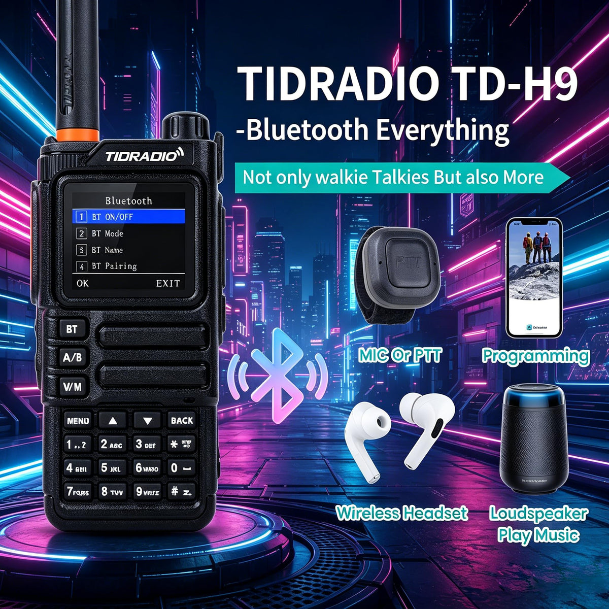 TIDRADIO TD-H9 10Watt GPS/APRS GMRS Radio Handheld(4PCS Battery),Spectrum Analysis,SMS Message Text, Bluetooth Programming(APP/PC),Web Upgrade,Compass,Long Range Walkie Talkies,NOAA,AM,FM.Orange,2Pack