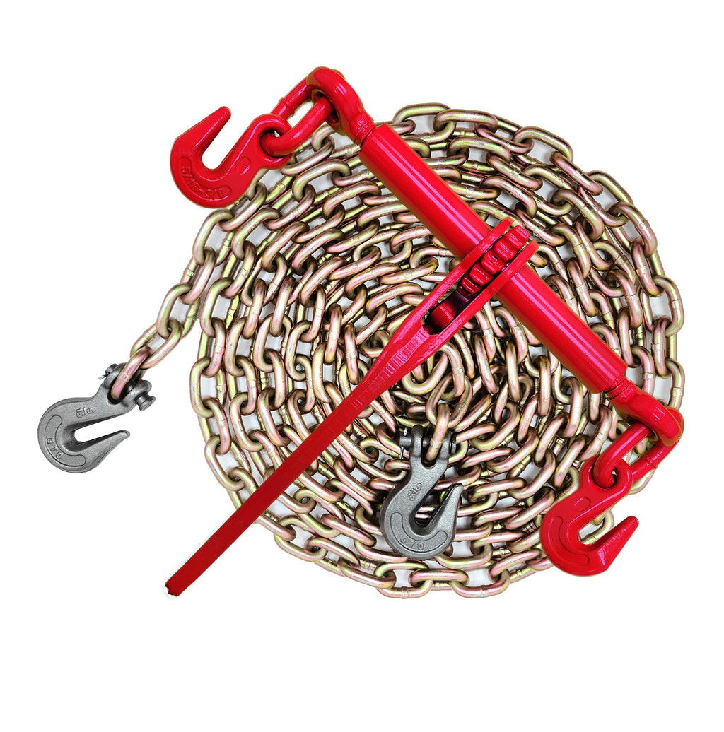 Chain and Binder kit, 4,700lbs Safe Working Load, (2) 5/16"X20' G70 Chain and (2) 5/16-3/8 Ratchet Load Binders. Trailer Accessories.