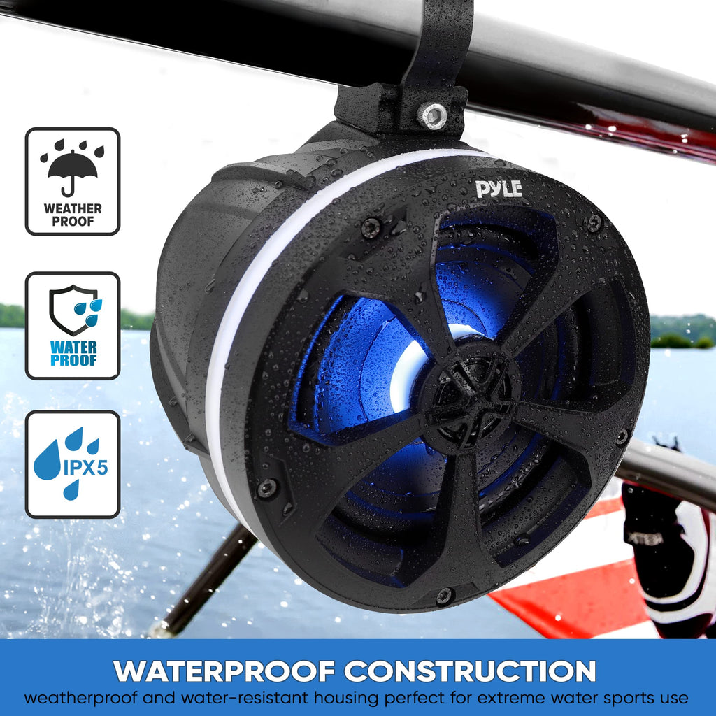 Pyle 1000W Amplified Off-Road Audio System with RGB Lighting, Bluetooth Streaming & Universal Mounts - Waterproof Bluetooth Speaker with Dual 5.25 Marine Speakers for ATV & UTV Use