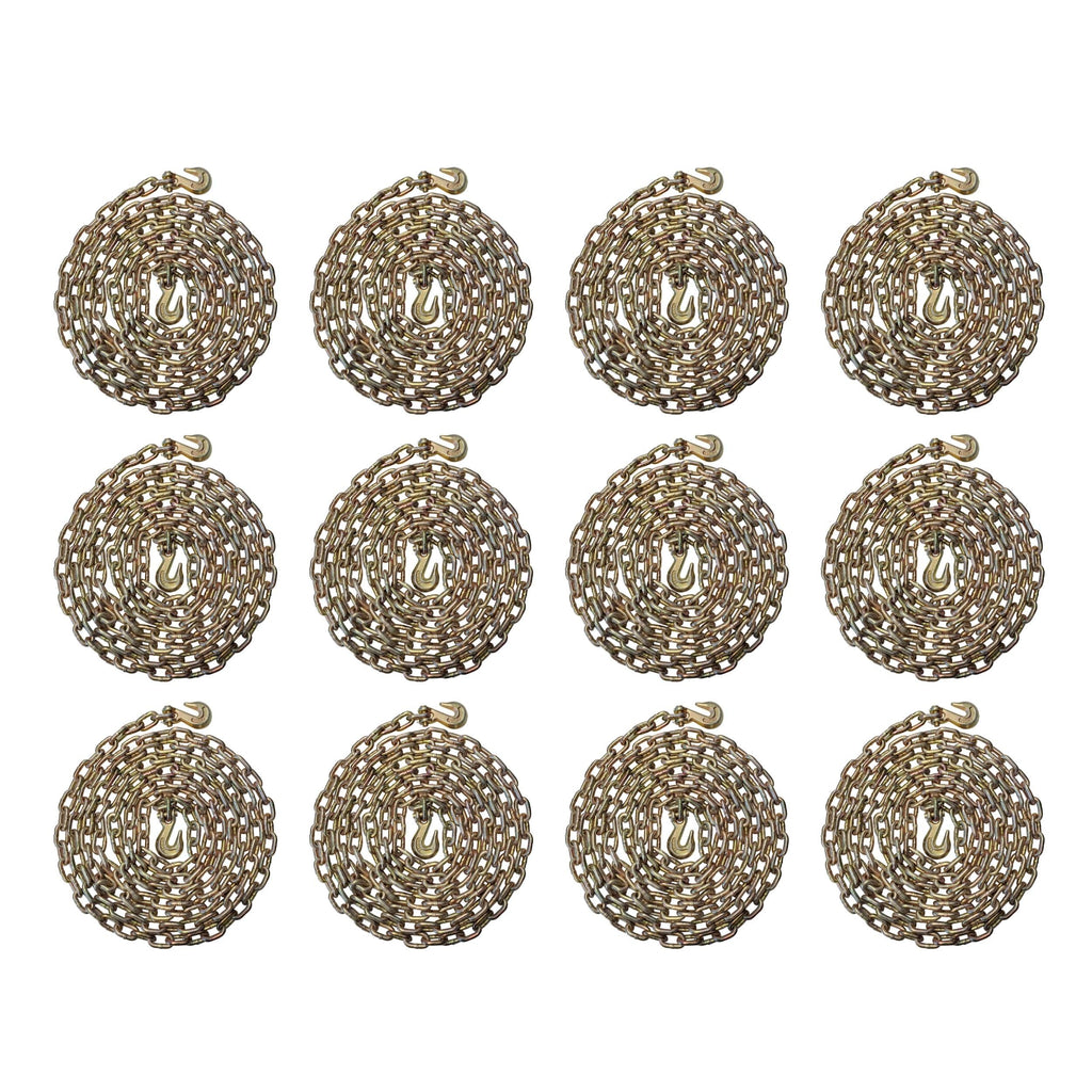 Transport Binder Chains 50 Pack, 3/8" x 20 Ft Heavy Duty Logging Tie Downs with G70 Clevis Grab Hooks