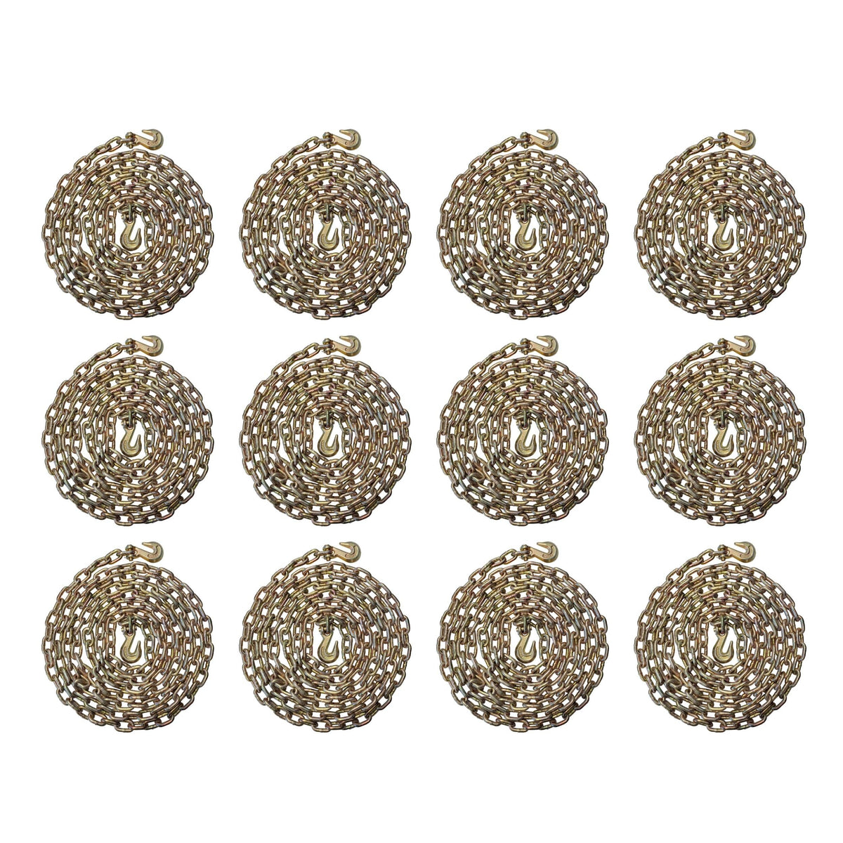 Transport Binder Chains 50 Pack, 3/8" x 20 Ft Heavy Duty Logging Tie Downs with G70 Clevis Grab Hooks