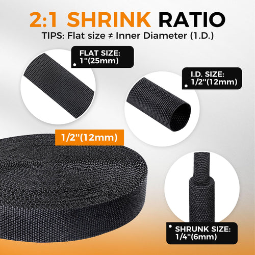 2:1 Ratio Automotive Heat Shrink Braided Sleeving 3/8''-160ft